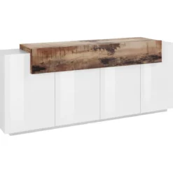 Moderna Madia Bianco e Acero Credenza con 4 Ante Mobile per Soggiorno