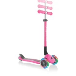 Monopattino a 3 Ruote Bambini Rosa Neon Pieghevole Luci LED 50 kg