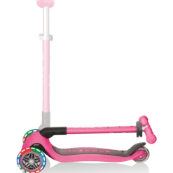 Monopattino a 3 Ruote Bambini Rosa Neon Pieghevole Luci LED 50 kg