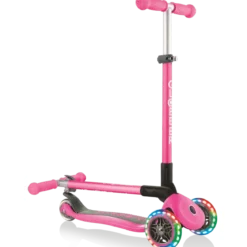 Monopattino a 3 Ruote Bambini Rosa Neon Pieghevole Luci LED 50 kg
