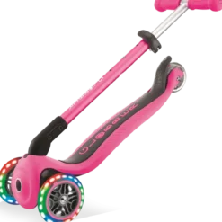 Monopattino a 3 Ruote Bambini Rosa Neon Pieghevole Luci LED 50 kg