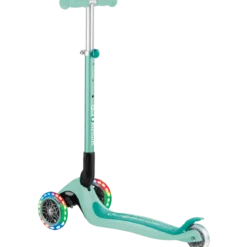 Monopattino a 3 Ruote Bambini Verde Menta Pieghevole Luci LED 50 kg
