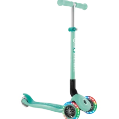 Monopattino a 3 Ruote Bambini Verde Menta Pieghevole Luci LED 50 kg