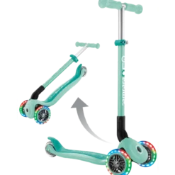 Monopattino a 3 Ruote Bambini Verde Menta Pieghevole Luci LED 50 kg