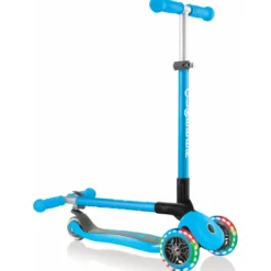 Monopattino a 3 Ruote per Bambini Azzurro Pieghevole Luci LED 50 kg
