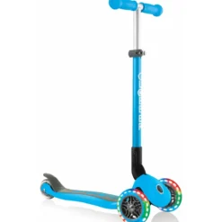 Monopattino a 3 Ruote per Bambini Azzurro Pieghevole Luci LED 50 kg