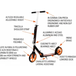Monopattino Bambini 2 Ruote 200 mm Pieghevole Nero Altezza Regolabile