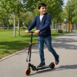 Monopattino Bambini 2 Ruote Pieghevole Nero Arancio Altezza Regolabile