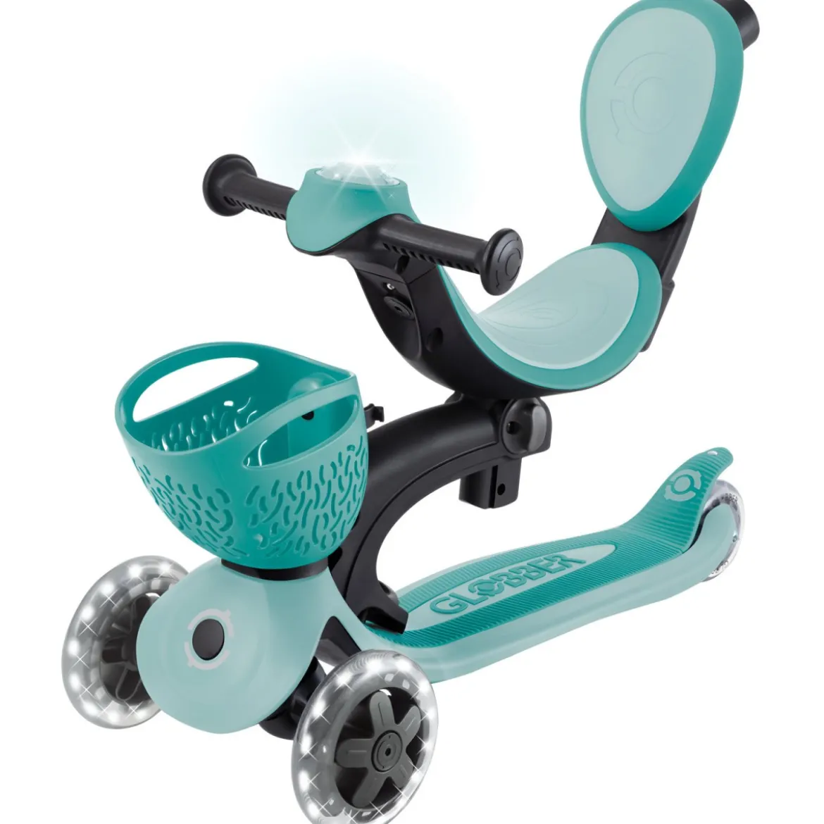 Monopattino Evolutivo per Bambini 3 in 1 Verde Menta con Luci LED 50kg