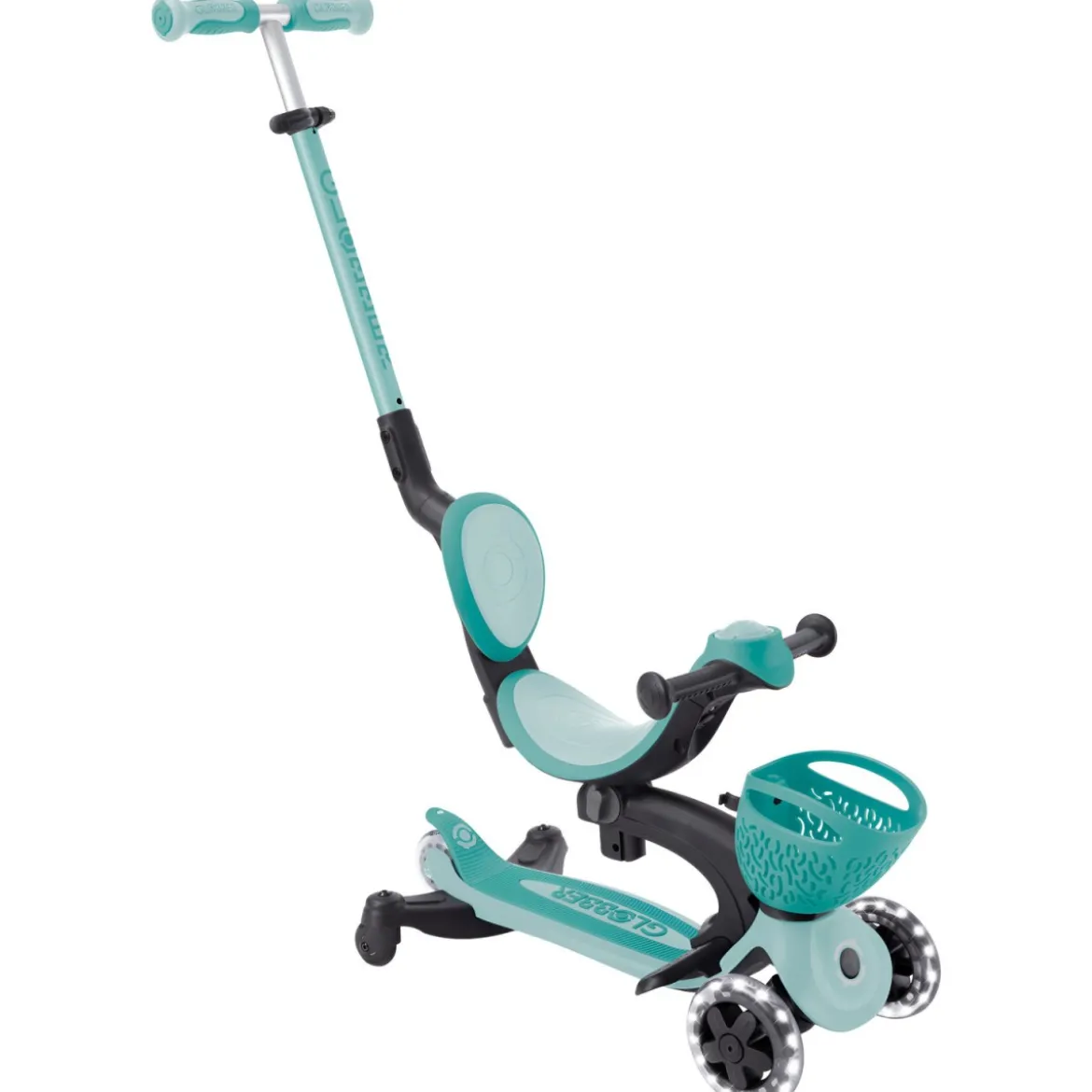 Monopattino Evolutivo per Bambini 3 in 1 Verde Menta con Luci LED 50kg