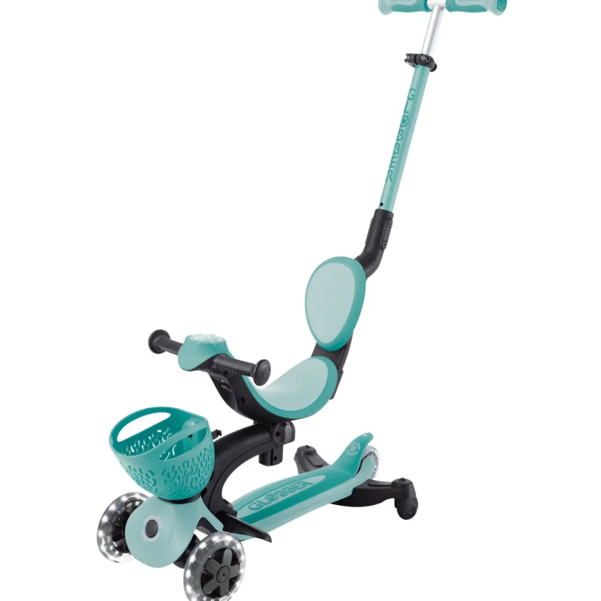 Monopattino Evolutivo per Bambini 3 in 1 Verde Menta con Luci LED 50kg