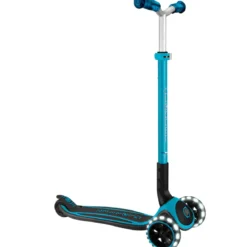 Monopattino per Bambini a 3 Ruote Celeste Regolabile con Luci LED