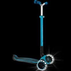 Monopattino per Bambini a 3 Ruote Celeste Regolabile con Luci LED