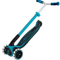 Monopattino per Bambini a 3 Ruote Celeste Regolabile con Luci LED