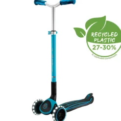 Monopattino per Bambini a 3 Ruote Celeste Regolabile con Luci LED
