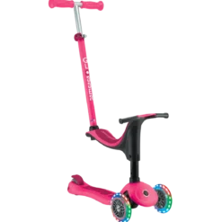 Monopattino per Bambini 3 in 1 Fucsia Regolabile 50 kg con Ruote LED