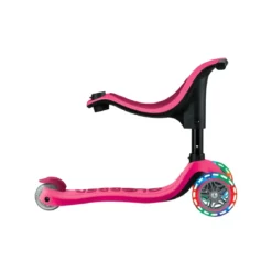 Monopattino per Bambini 3 in 1 Fucsia Regolabile 50 kg con Ruote LED