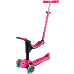 Monopattino per Bambini 3 in 1 Fucsia Regolabile 50 kg con Ruote LED