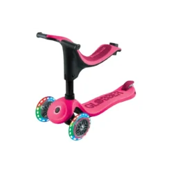 Monopattino per Bambini 3 in 1 Fucsia Regolabile 50 kg con Ruote LED