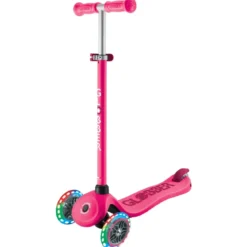 Monopattino per Bambini 3 in 1 Fucsia Regolabile 50 kg con Ruote LED
