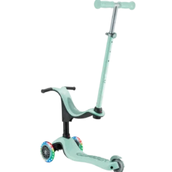 Monopattino per Bambini 3 in 1 Verde Menta Regolabile 50 kg Ruote LED