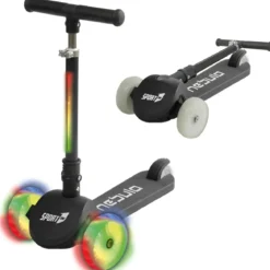 Monopattino per Bambini Pieghevole 3 Ruote Luminose LED Nero 50kg