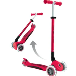 Monopattino 3 Ruote Bambini Pieghevole Regolabile Ruote LED Rosso Nero
