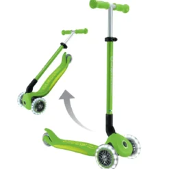 Monopattino 3 Ruote Bambini Pieghevole Regolabile Ruote LED Verde