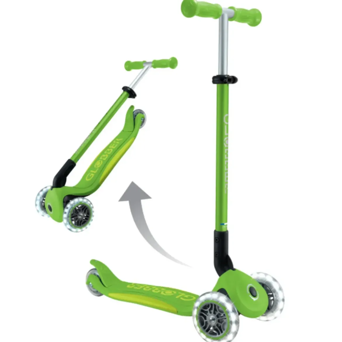 Monopattino 3 Ruote Bambini Pieghevole Regolabile Ruote LED Verde