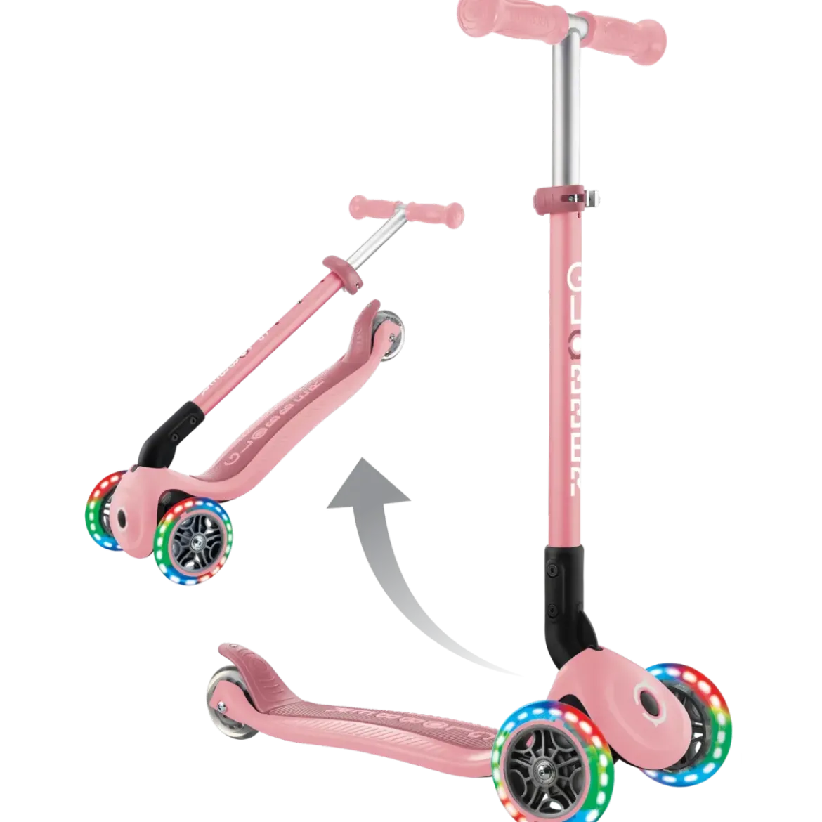Monopattino 3 Ruote Bambini Rosa Pastello Pieghevole Luci LED 50 kg
