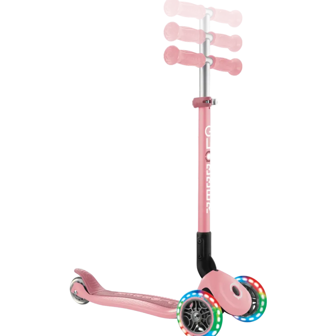 Monopattino 3 Ruote Bambini Rosa Pastello Pieghevole Luci LED 50 kg