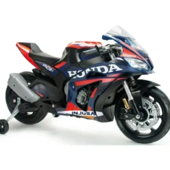 Moto Elettrica per Bambini Honda 12V Blu con Rotelle Laterali Luci LED