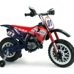 Moto Elettrica per Bambini Repsol 6V Rosso Blu Rotelle Laterali Sport
