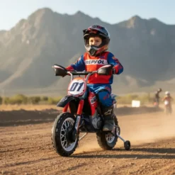 Moto Elettrica per Bambini Repsol 6V Rosso Blu Rotelle Laterali Sport