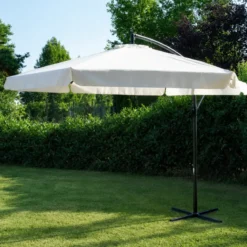 Ombrellone a Braccio Ecrù 3x3 m a Manovella Palo Laterale da Giardino