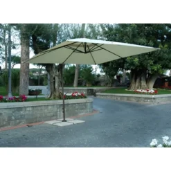 Ombrellone Alluminio Suitset 3x3 Telo Ecru Palo Decentrato Braccio Retrattile