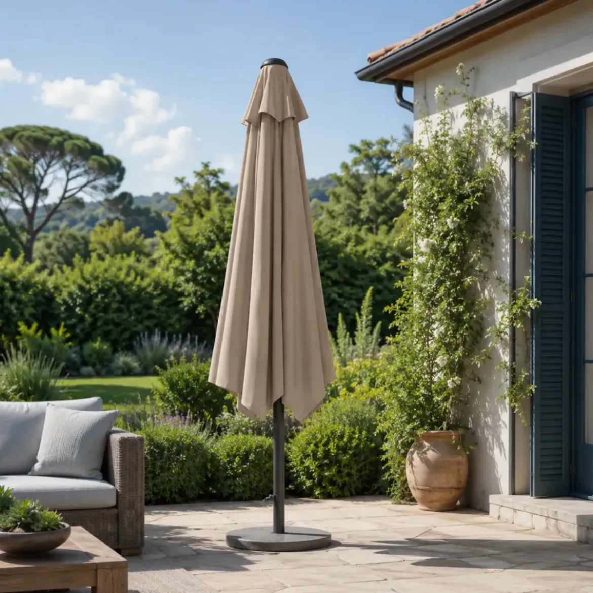 Ombrellone a Mezzaluna 270x133x230H cm Tortora da Parete Acciaio