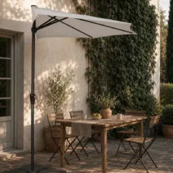 Ombrellone a Mezzaluna 270x133x230H cm Grigio da Parete Acciaio