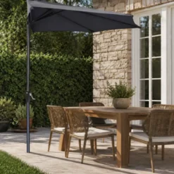 Ombrellone a Mezzaluna 270x133x230H cm Antracite da Parete Acciaio