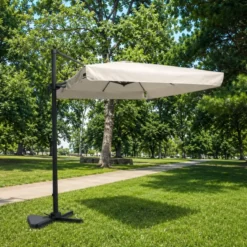 Ombrellone da Giardino Palo Decentrato 2x3 mt Bianco Base a Croce