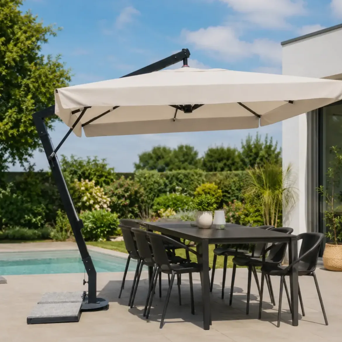 Ombrellone da Giardino Palo Laterale 3x3 m Telo Impermeabile Ecrù