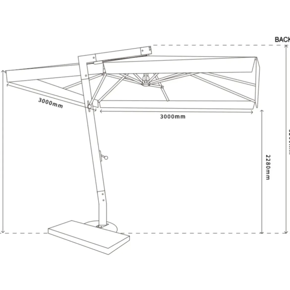 Ombrellone da Giardino Palo Laterale 3x3 m Telo Impermeabile Ecrù