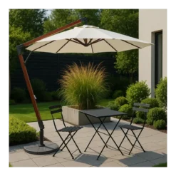Ombrellone da Giardino 400x300 cm Legno Nyatoh Ecrù Palo Laterale