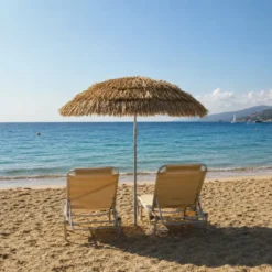 Ombrellone da Spiaggia in Rafia 2x2 m Inclinabile con Copertura