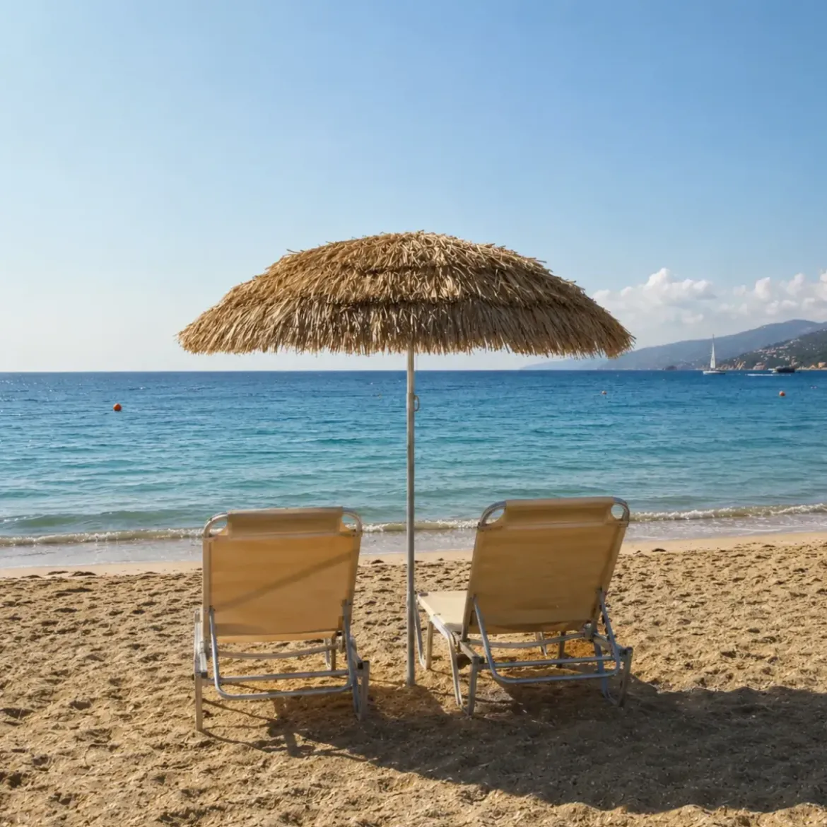 Ombrellone da Spiaggia in Rafia 2x2 m Inclinabile con Copertura