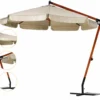 Ombrellone Decentrato con Struttura in Legno 300x300 cm Ecru