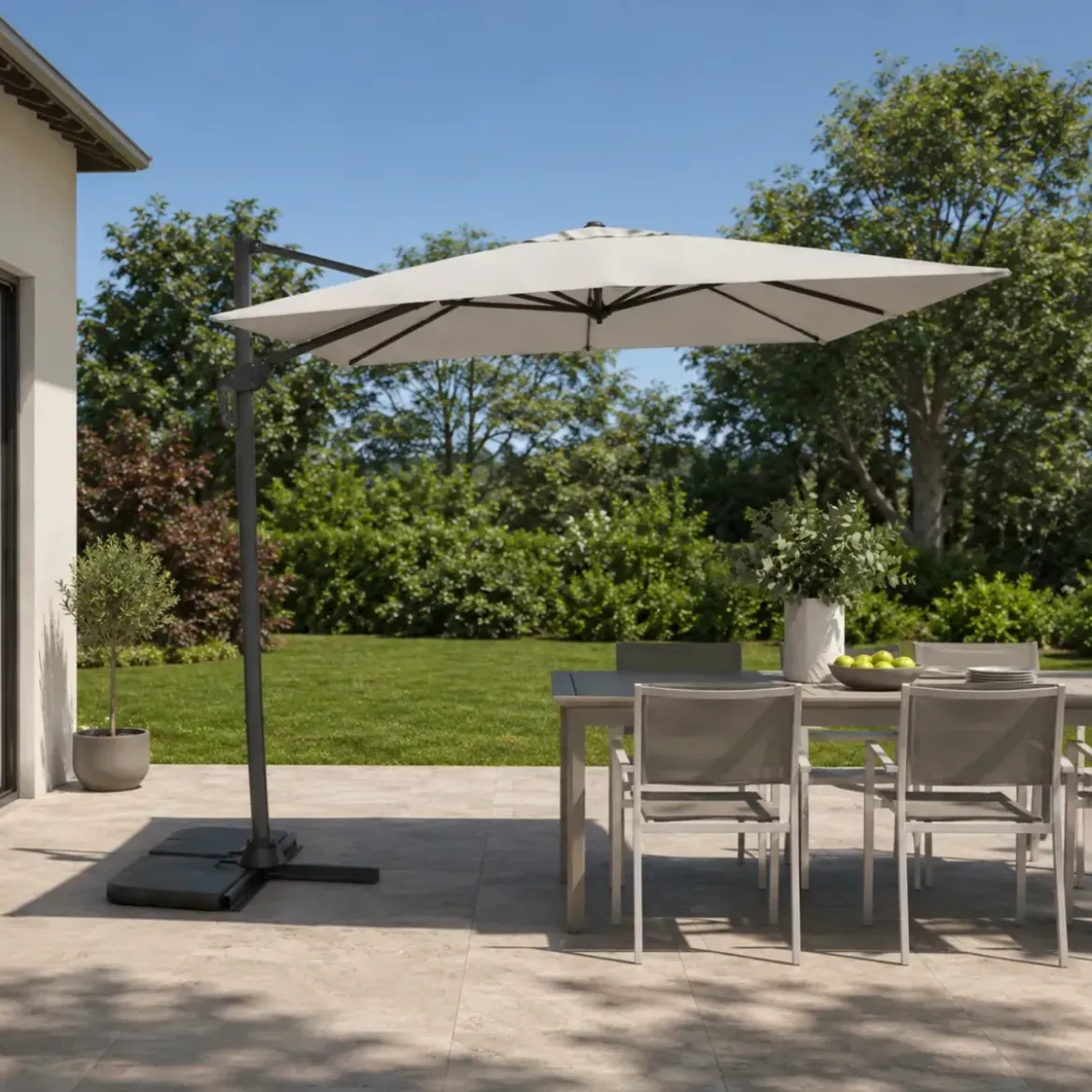 Ombrellone Decentrato da Giardino Grigio 270x270 cm Base Girevole