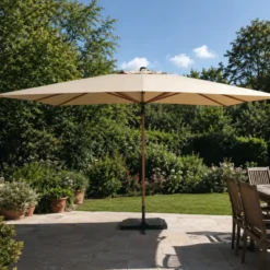 Ombrellone Decentrato Girevole Sabbia 3x4 da Giardino Effetto Legno