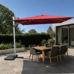 Ombrellone Decentrato 3x3 Girevole Rosso da Giardino in Alluminio