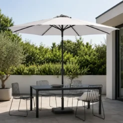 Ombrellone Grigio 3 Metri da Giardino Rotondo Antivento Palo Centrale Terrazzo